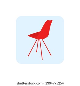 The chair. Logo of chair. Icon of chair. The chair is red in color. Furniture. White background. Vector illustration. EPS 10.
