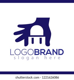Chair logo negative space in hand logo vector element