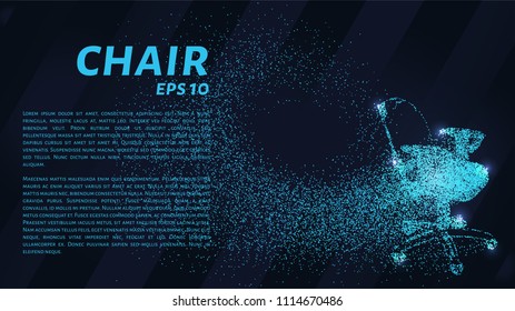 Chair made of particles. The chair crumbles into small circles and dots.