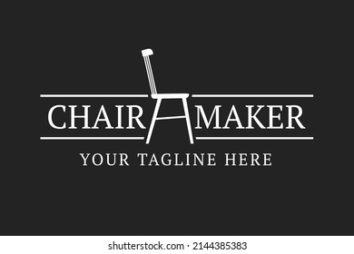 Chair Maker logo template. Simple one color emblem with a chair. Stock vector illustration for woodwork shop or carpentry.