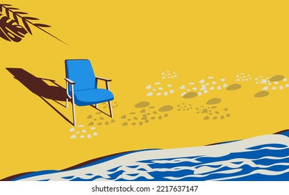 Chair on the beach next to the sea in minimal style. The concept of the end of the weekend or holidays at sea.