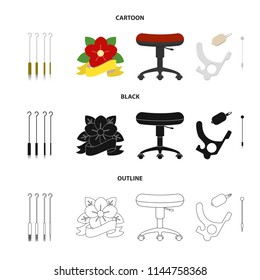 Chair on rollers, needles for tattoo and other equipment. Tattoo set collection icons in cartoon,black,outline style vector symbol stock illustration web.