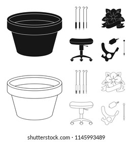 Chair on rollers, needles for tattoo and other equipment. Tattoo set collection icons in black,outline style vector symbol stock illustration web.