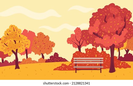 Chair in a park with trees in autumn Vector