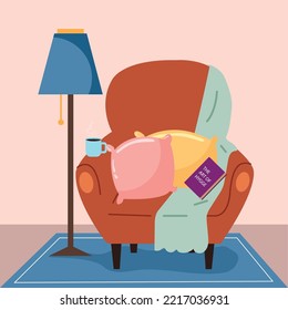 Chair with pillows and lamp Hygge Scenario Vector