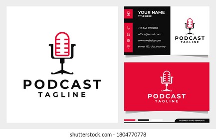 Chair Podcast mic logo design with business card template