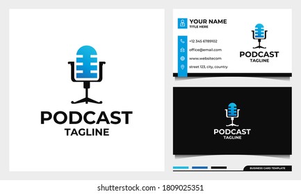 Chair Podcast mic logo design with business card template	