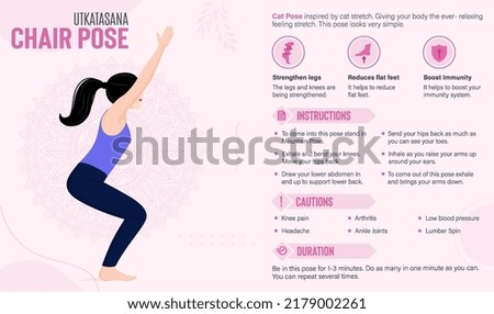 Chair Pose Yoga Guide and benefits-vector illustration