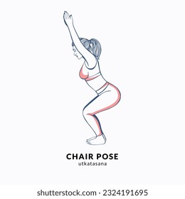 Chair Pose pose. Young woman practicing Yoga pose. Woman workout fitness, aerobic and exercises
