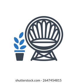 A chair with a potted plant beside it icon