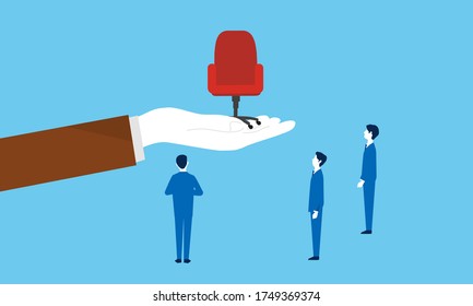 chair putting on hand and businessman image,vector illustration,blue background