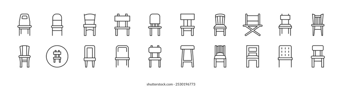 Chair for Rooms Related Icon Set. Editable Stroke. Suitable for Web Sites, Books, Cards, Apps 