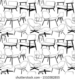 Chair Seamless Pattern, Isolated Vector
