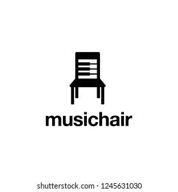 Chair Seat Furniture with Piano Key Music Negative Space Logo Design Inspiration