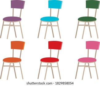 Chair Set including Purple, Blue, Green, Orange, Red, and Pink Chairs with Cushions and Backrests Cartoon Vector for Video Game, Animation, and Illustrations no Background Isolated
