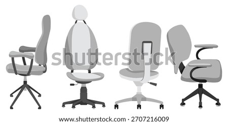 Chair set for interior desk chair in various points of view and different poses armchair in front back side angles furniture for home and office interior design