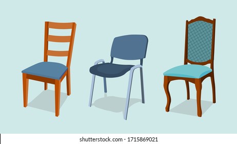 Chair set vector interior design illustration. collection set of elements. designer trendy furniture. modern and retro. contemporary danish EPS