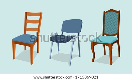 Chair set vector interior design illustration. collection set of elements. designer trendy furniture. modern and retro. contemporary danish EPS