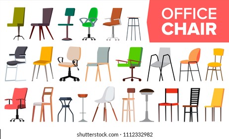 Chair Set Vector. Office Modern Desk Chairs Furniture. Different Types. Interior Seat Design Element. Isolated Illustration
 - Shutterstock ID 1112332982
