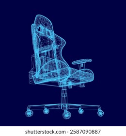 A chair is shown in a blue color. The chair is designed to be ergonomic and comfortable. The chair has a sleek and modern design, with a back and a blue seat