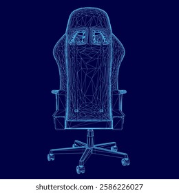 A chair is shown in a blue color. The chair is made of a 3D model and is designed to look like a real chair