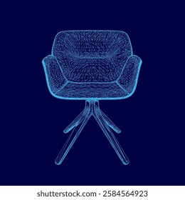 A chair is shown in a blue color with a very detailed and realistic look. The chair is made of wood and has a modern design. The chair is placed in a room with a blue background