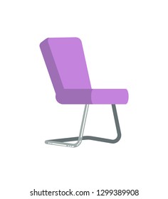 Chair side view, designer purple soft fabric seat with metal legs, modern 3D furniture element. Empty one place for sitting, decoration interior vector