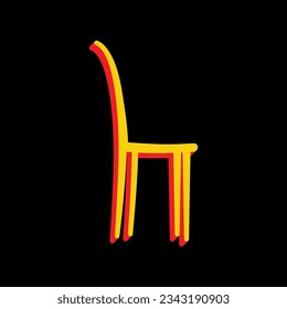 Chair sign illustration. 3D Extruded Yellow Icon with Red Sides a Black background. Illustration.