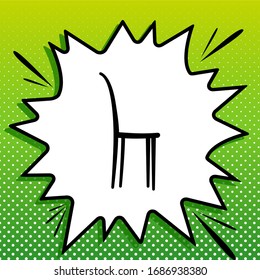 Chair sign illustration. Black Icon on white popart Splash at green background with white spots. Illustration.