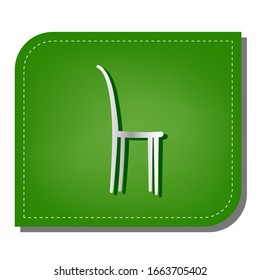 Chair sign illustration. Silver gradient line icon with dark green shadow at ecological patched green leaf. Illustration.