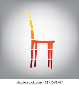 Chair sign illustration. Vector. Horizontally sliced icon with colors from sunny gradient in gray background.