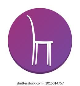 Chair sign illustration. Vector. White icon with flat shadow on purpureus circle at white background. Isolated.