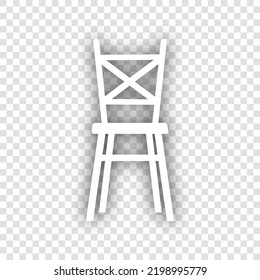 Chair sign. White Icon with dropped natural gray Shadow at transparent Background. Illustration.