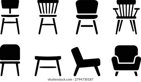 Chair silhouette collection featuring different seating styles for interior decor