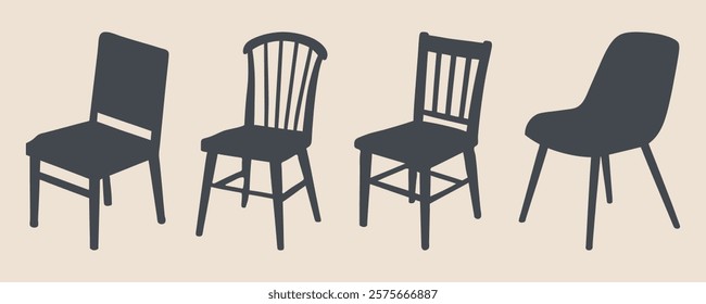 Chair silhouettes, Modern chairs vector art, Furniture chair icon vector illustration