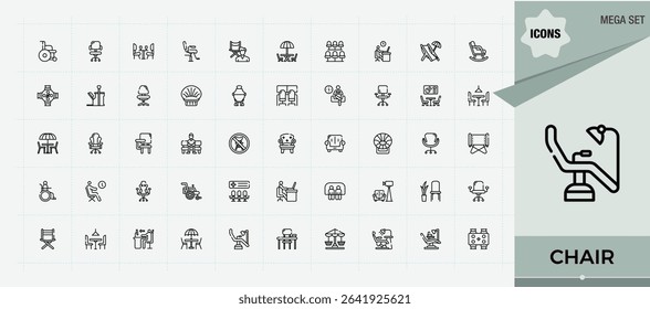 Chair simple icon set. Furniture linear icon collection. Contains related to decor, furniture, room, interior, couch, sofa and more. Editable stroke. Vector collection.