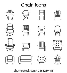 Chair and Sofa of front view icon set in thin line style - Shutterstock ID 1463289455
