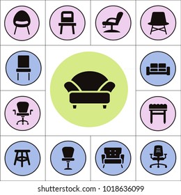 Chair and sofa isolated flat vector set