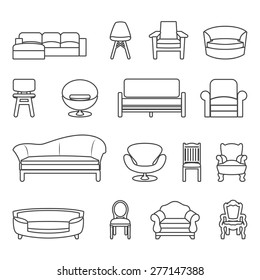 chair and sofa line vector set