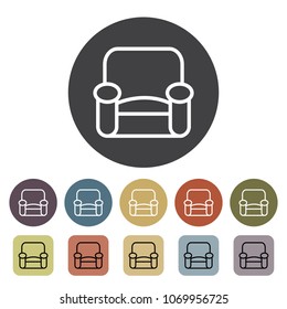 Chair, sofa and seating icons set. Outline icons collection. Vector illustration.
