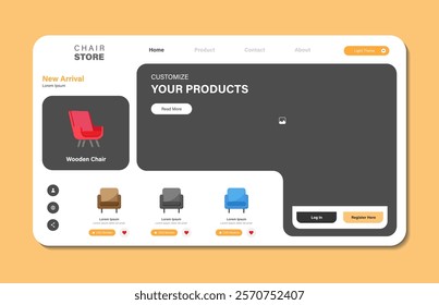 Chair store website landing page. Graphical user interface for responsive website page