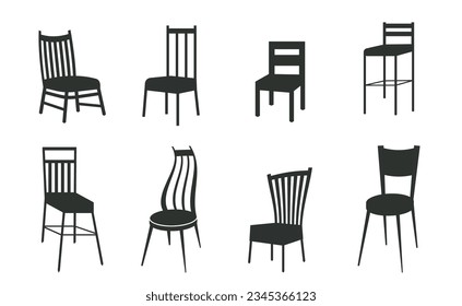  Chair SVG, Chairs silhouettes vector illustration. Bar stool icons set cartoon vector. Chair bench. Doodle icons collection in vector. Hand drawn. svg