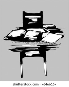 chair at the table to table books and notebooks