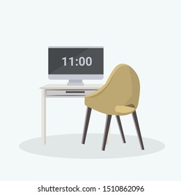 chair table and computer monitor modern office or home furniture white background flat