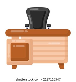 Presidente y tabla que denota un icono plano en el lugar de trabajo 

