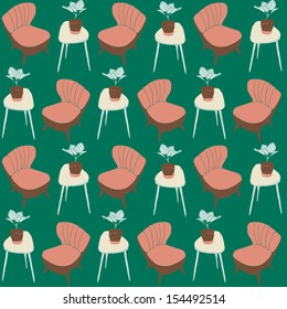 Chair, table, flower pot, pattern, vector