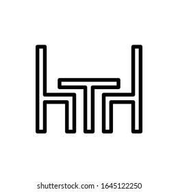 Chair and table icon in trendy outline style isolated on background