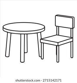Stuhl und Tisch Illustration Vektor Linie Zeichnung Kunst Malvorlage