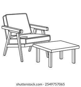 A chair and table line drawing, coloring page