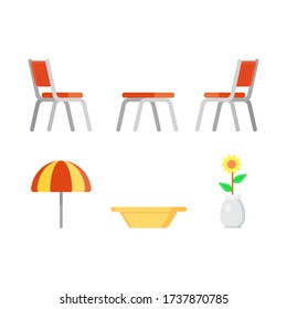 vector de conjunto de sillas y tablas aislado en fondo blanco